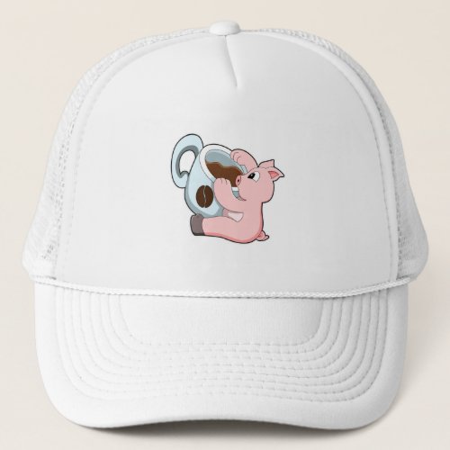 Pig with Cup of Coffee Trucker Hat