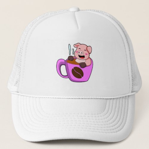 Pig with Cup of Coffee Trucker Hat