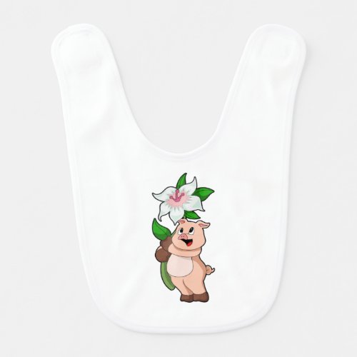 Pig with Flower Lily Baby Bib