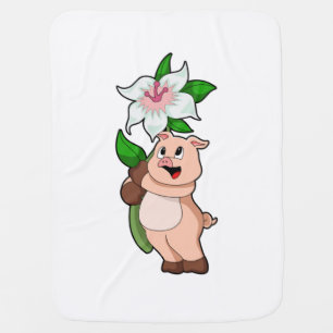 Pig with Flower Lily Baby Blanket