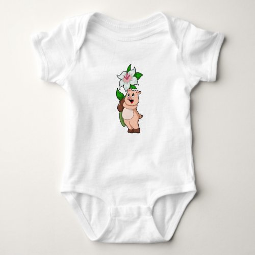 Pig with Flower Lily Baby Bodysuit
