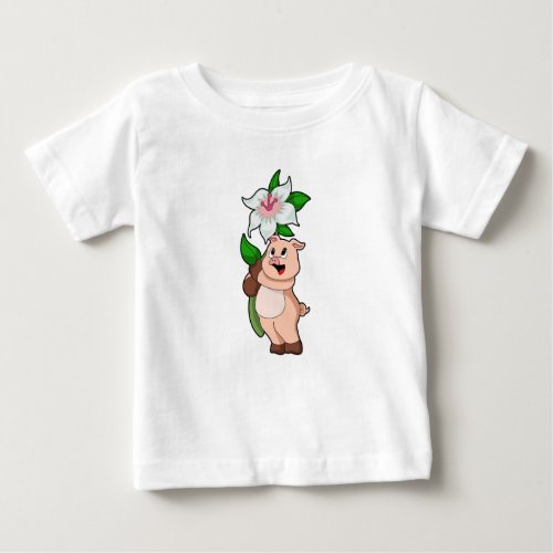 Pig with Flower Lily Baby T_Shirt
