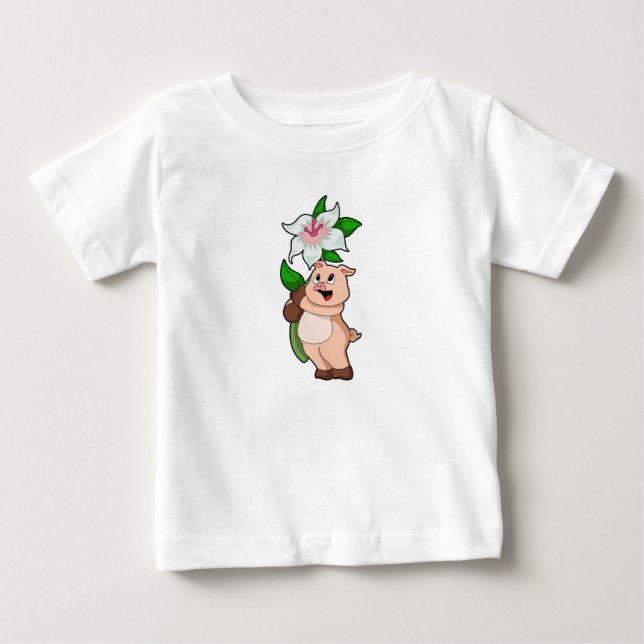 Pig with Flower Lily Baby T-Shirt (Front)