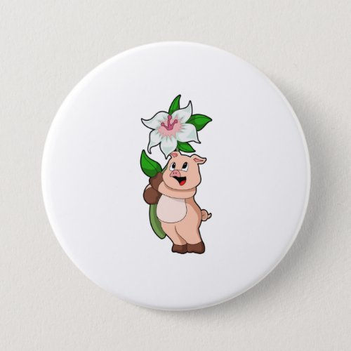 Pig with Flower Lily Button