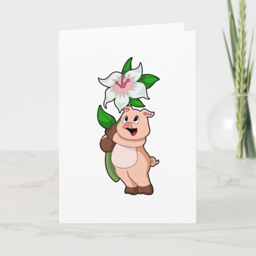 Pig with Flower Lily Card