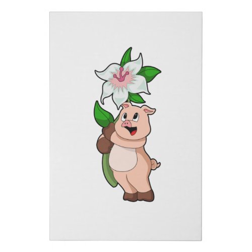 Pig with Flower Lily Faux Canvas Print