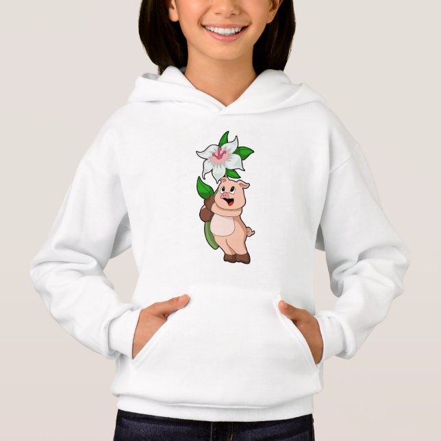 Pig with Flower Lily Hoodie (Front)