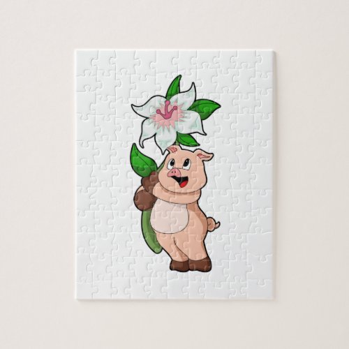 Pig with Flower Lily Jigsaw Puzzle