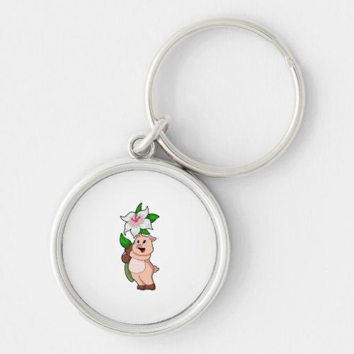 Pig with Flower Lily Keychain