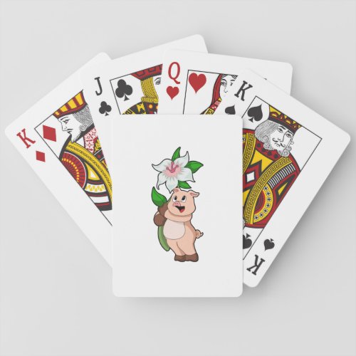 Pig with Flower Lily Poker Cards