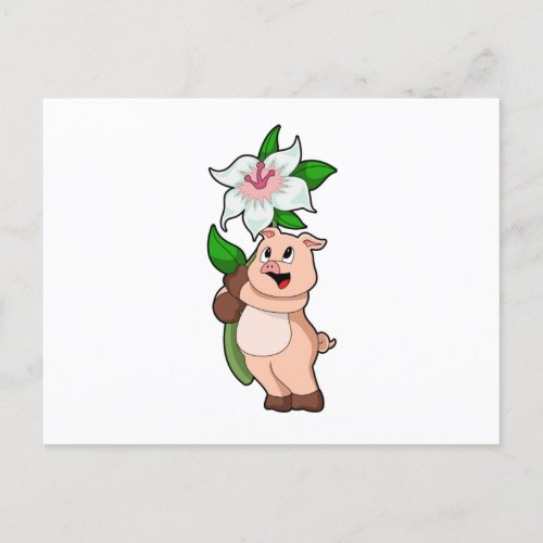 Pig with Flower Lily Postcard