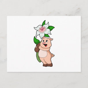 Pig with Flower Lily Postcard