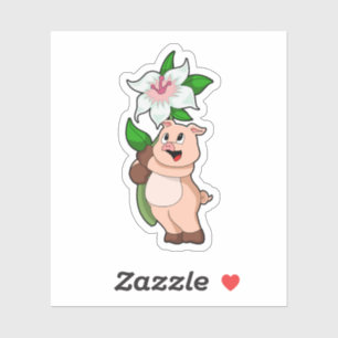 Pig with Flower Lily Sticker