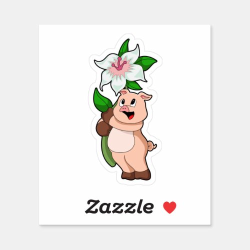 Pig with Flower Lily Sticker