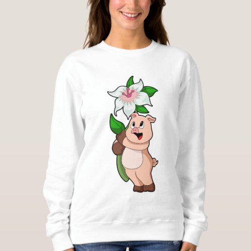 Pig with Flower Lily Sweatshirt