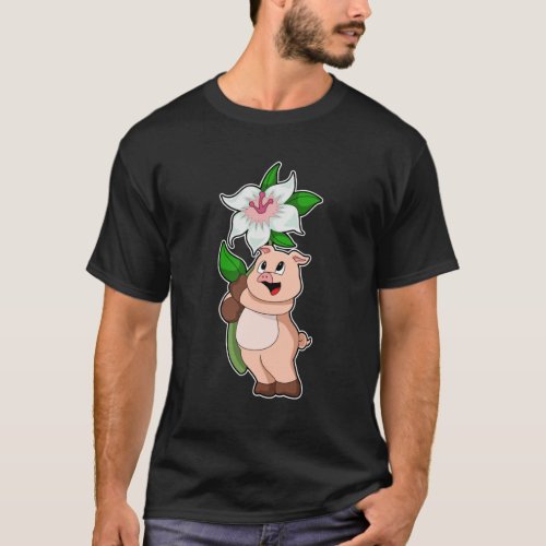 Pig with Flower Lily T_Shirt