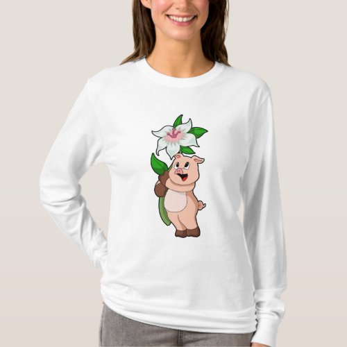 Pig with Flower Lily T_Shirt