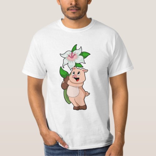 Pig with Flower Lily T_Shirt
