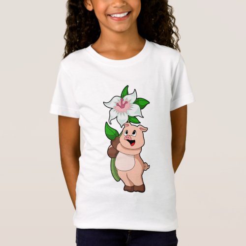 Pig with Flower Lily T_Shirt