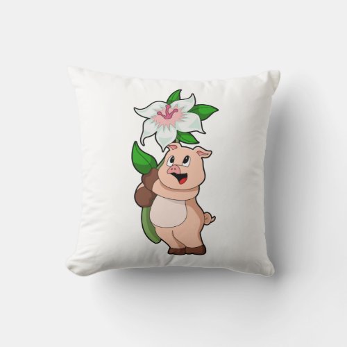 Pig with Flower Lily Throw Pillow