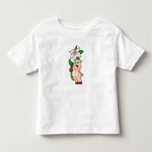 Pig with Flower Lily Toddler T_shirt
