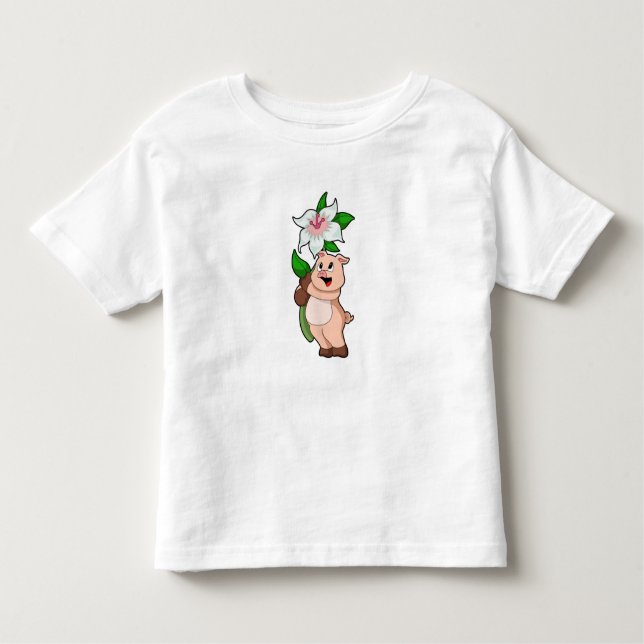 Pig with Flower Lily Toddler T-shirt (Front)