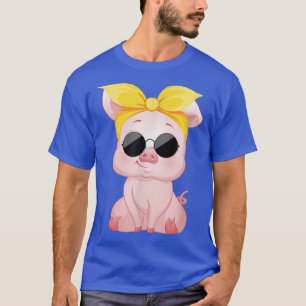Pig With Funny Yellow Headband Flower Cute Pig Lov T-Shirt