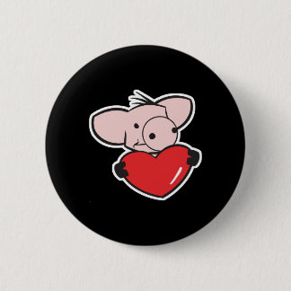 pig with heart pinback button