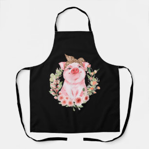Pig With Leopard Headband Flower Cute Pig Apron