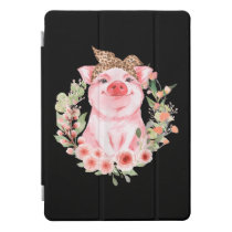 Pig With Leopard Headband Flower Cute Pig iPad Pro Cover