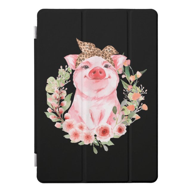 Pig With Leopard Headband Flower Cute Pig iPad Pro Cover (Front)