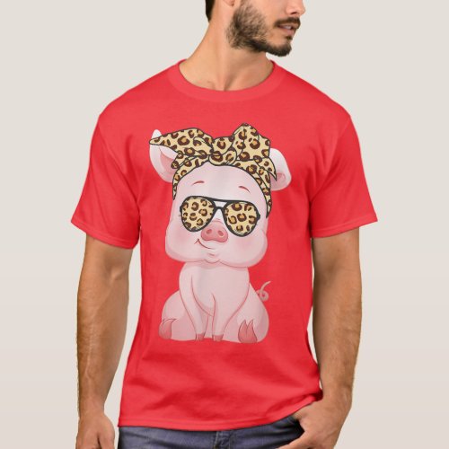 Pig With Leopard Headband Flower Cute Pig Lover Fu T_Shirt