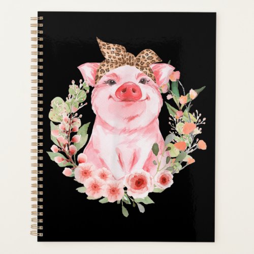 Pig With Leopard Headband Flower Cute Pig Planner