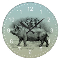 Pig with Piglets Large Clock