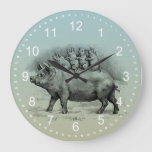 Pig With Piglets Large Clock at Zazzle