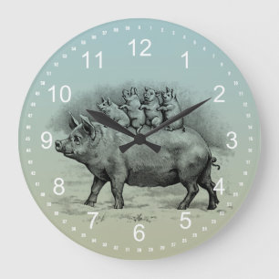 Pig with Piglets Large Clock