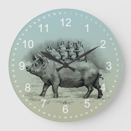 Pig With Piglets Large Clock