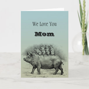 Pig with Piglets Letterpress Thank You Card