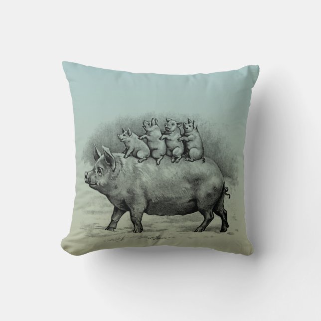 Pig with Piglets Throw Pillow (Front)