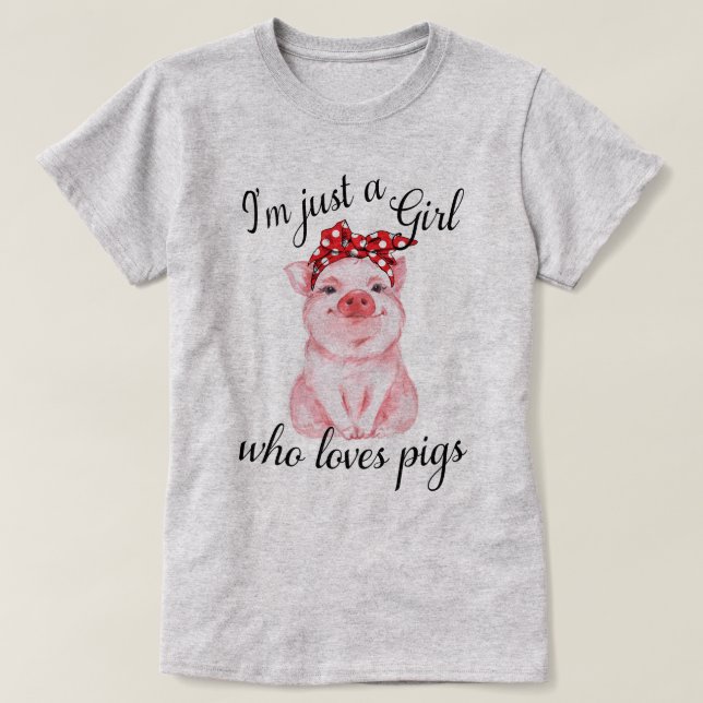 Pig With Quirky Red Bow and Cute Phrase T-Shirt (Design Front)