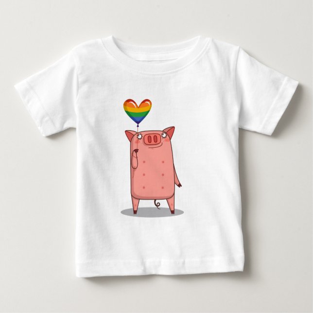 Pig With Rainbow Balloon Baby T-Shirt (Front)