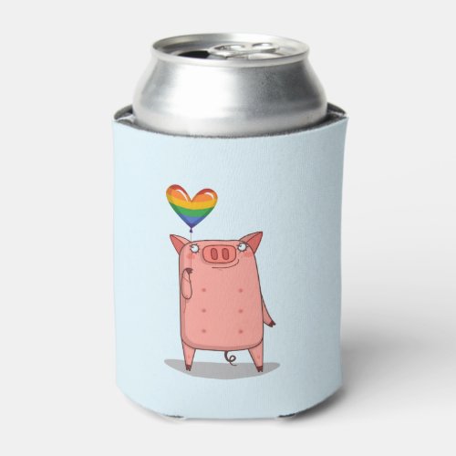Pig With Rainbow Balloon Can Cooler