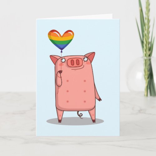 Pig With Rainbow Balloon Card
