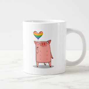 Pig With Rainbow Balloon Giant Coffee Mug