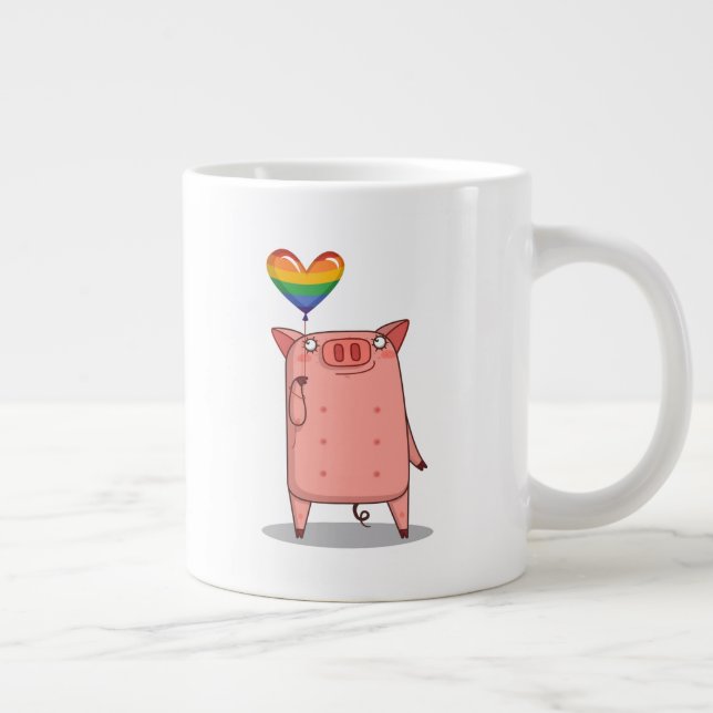 Pig With Rainbow Balloon Giant Coffee Mug (Right)