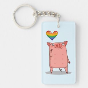 Pig With Rainbow Balloon Keychain
