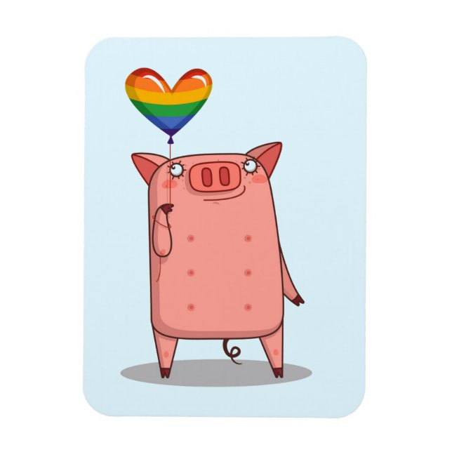 Pig With Rainbow Balloon Magnet (Vertical)