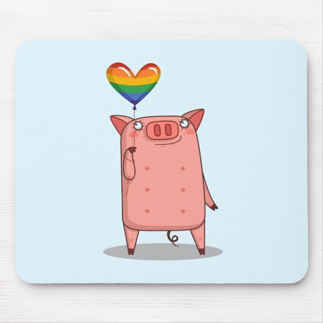 Pig With Rainbow Balloon Mouse Pad (Front)