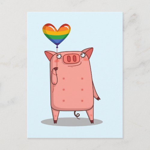 Pig With Rainbow Balloon Postcard