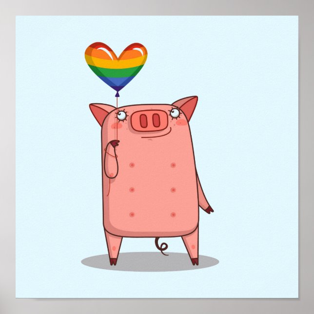 Pig With Rainbow Balloon Poster (Front)